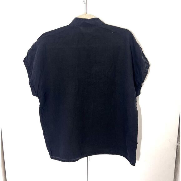 Vintage Gianni Versace Blouse Sz M Linen Boxy Bishop Neck Minimalist Pop Over - Picture 2 of 7